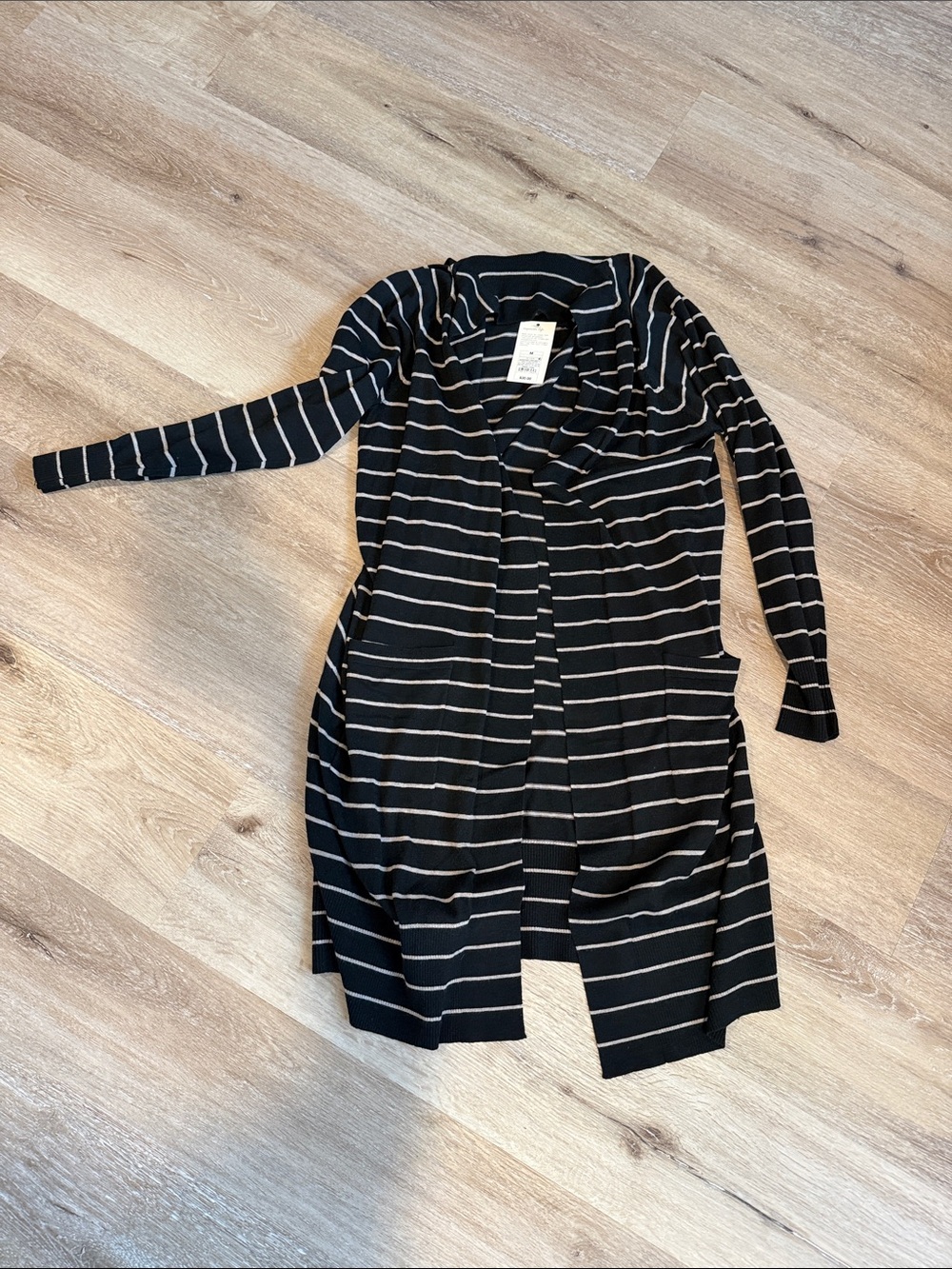 a new day Black and White Striped Long Sleeve Open-Front Cardigan